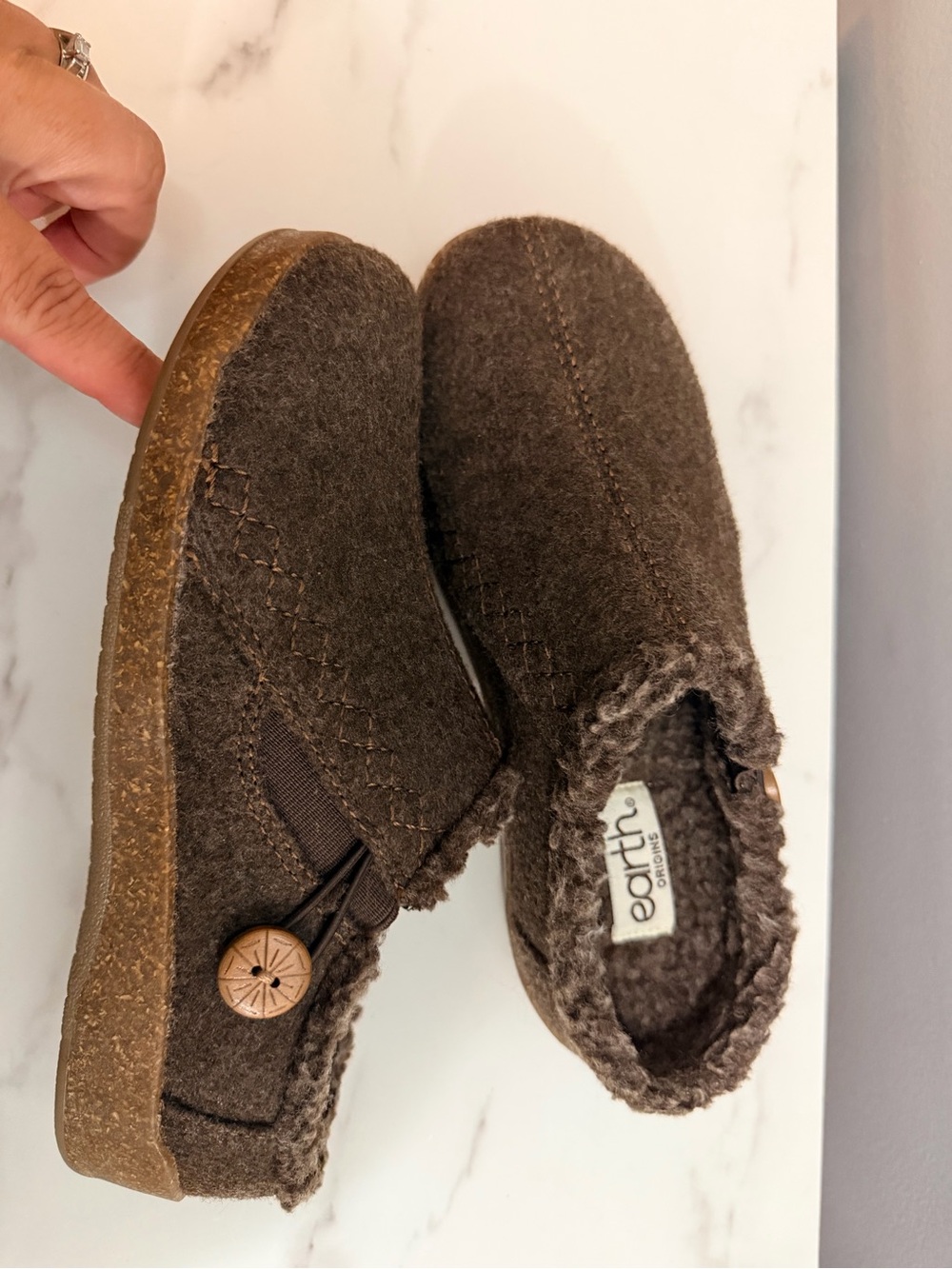 Earthie brown slide on mule slipper shoe